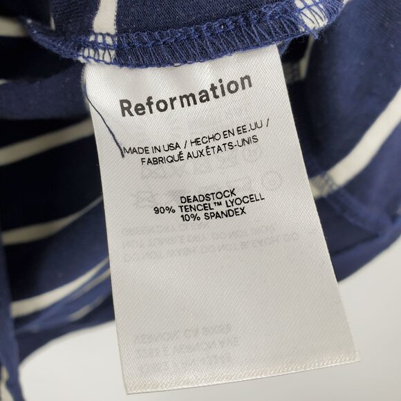 Reformation Junia Knit Dress Navy and White Striped Short Breton Boat Neck Small - Picture 9 of 9